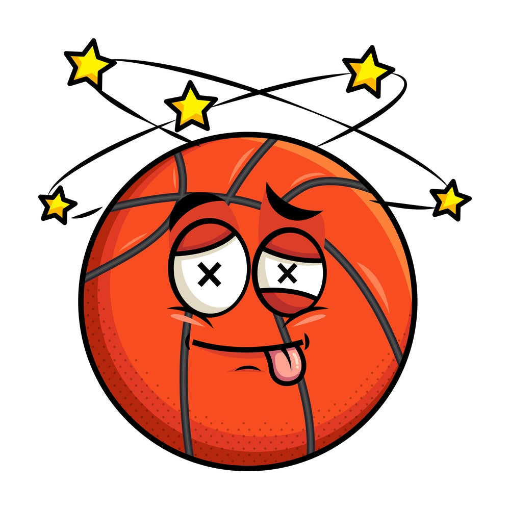 Beaten up basketball emoticon. PNG - JPG and vector EPS file formats (infinitely scalable). Image isolated on transparent background.