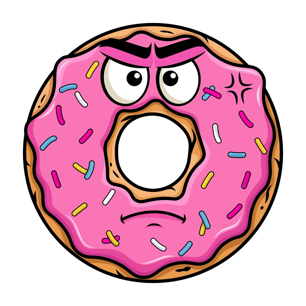 Annoyed donut emoticon. PNG - JPG and vector EPS file formats (infinitely scalable). Image isolated on transparent background.