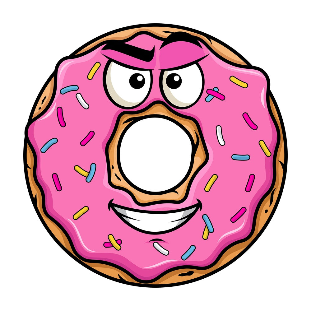 Cunning evil face donut emoticon. PNG - JPG and vector EPS file formats (infinitely scalable). Image isolated on transparent background.
