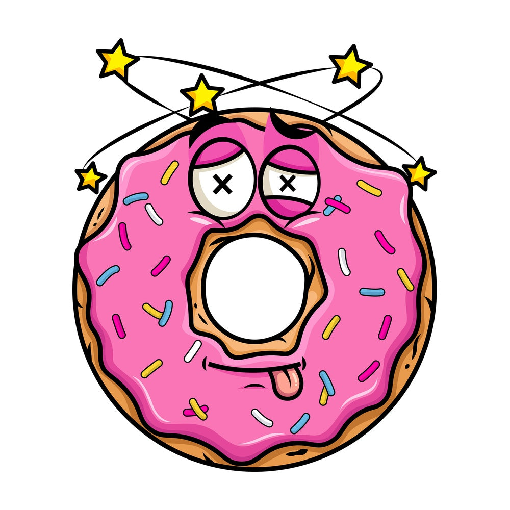 Beaten up donut emoticon. PNG - JPG and vector EPS file formats (infinitely scalable). Image isolated on transparent background.
