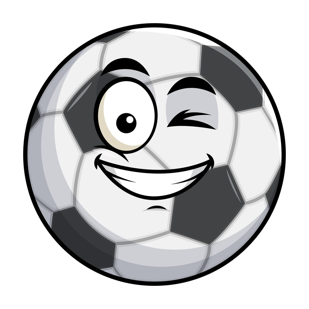 Winking and smiling soccer ball emoticon. PNG - JPG and vector EPS file formats (infinitely scalable). Image isolated on transparent background.