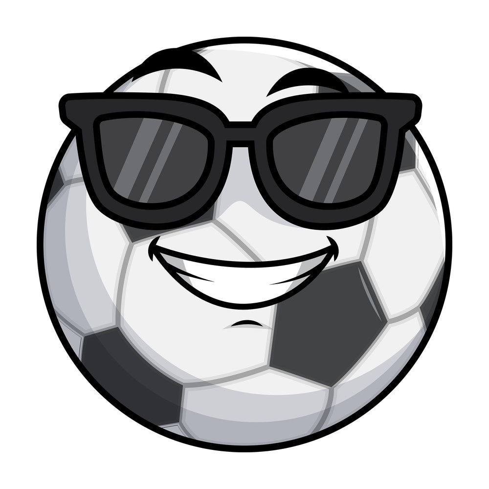 Cool soccer ball wearing sunglasses emoticon. PNG - JPG and vector EPS file formats (infinitely scalable). Image isolated on transparent background.