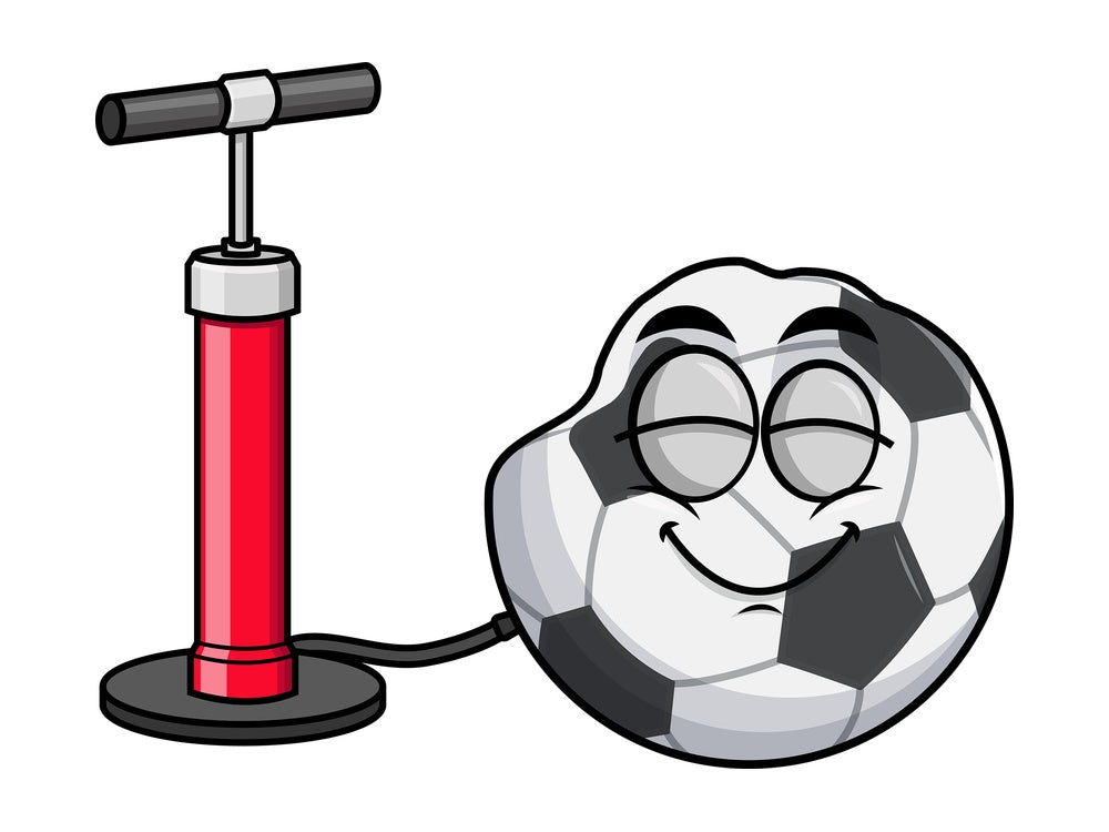 Pump inflating soccer ball emoticon. PNG - JPG and vector EPS file formats (infinitely scalable). Image isolated on transparent background.