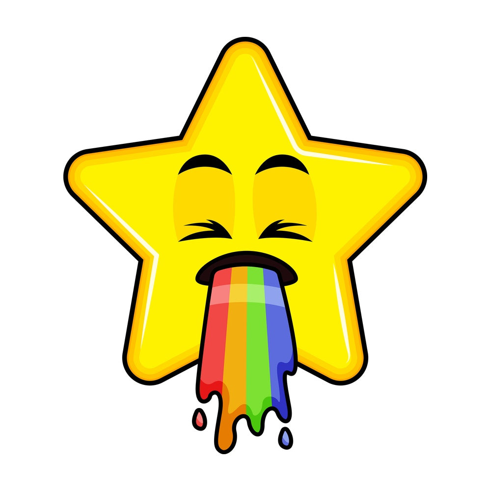Rainbow vomit star emoticon. PNG - JPG and vector EPS file formats (infinitely scalable). Image isolated on transparent background.