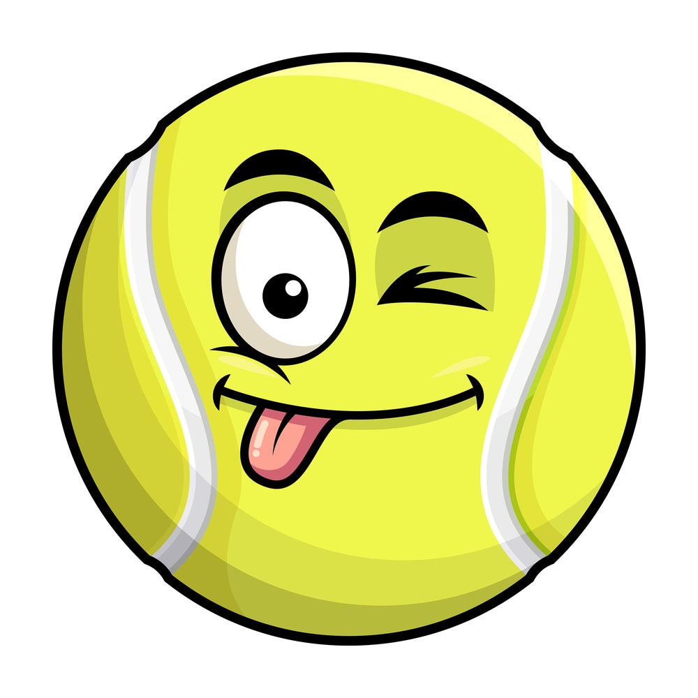 Winking tongue out tennis ball emoticon. PNG - JPG and vector EPS file formats (infinitely scalable). Image isolated on transparent background.