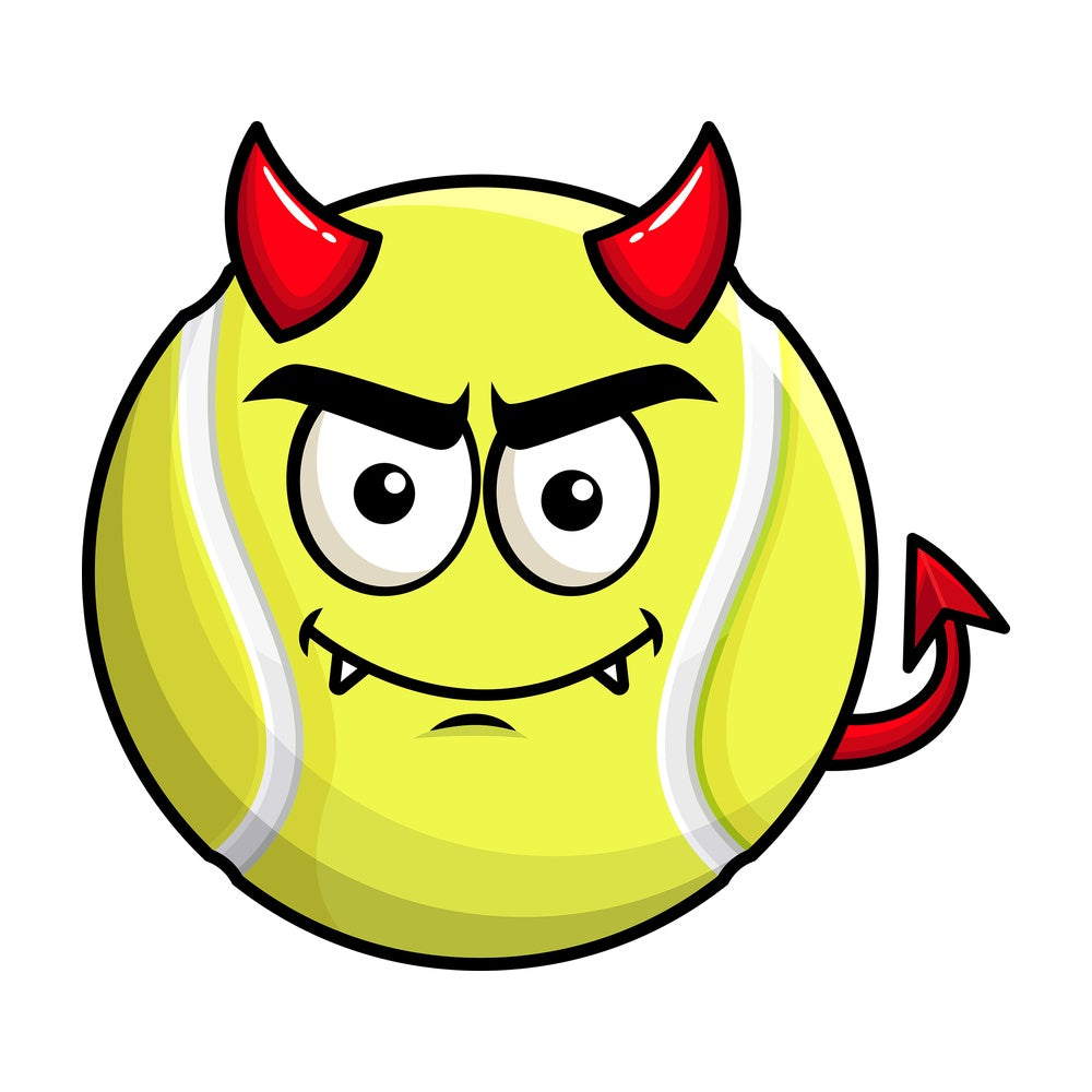 Crafty devil tennis ball emoticon. PNG - JPG and vector EPS file formats (infinitely scalable). Image isolated on transparent background.