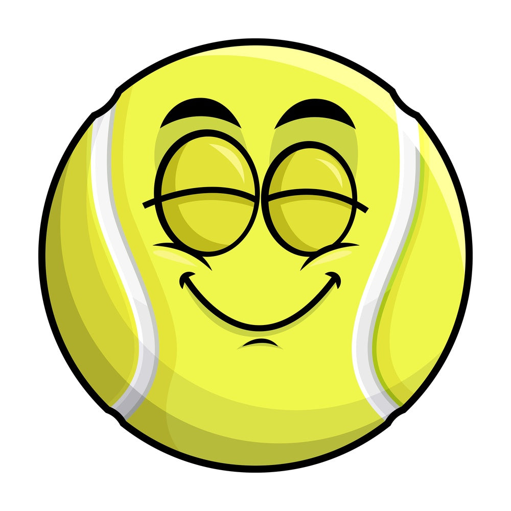 Delighted tennis ball emoticon. PNG - JPG and vector EPS file formats (infinitely scalable). Image isolated on transparent background.