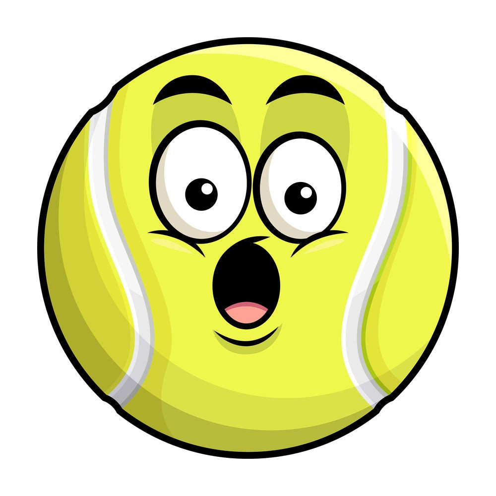 Surprised tennis ball emoticon. PNG - JPG and vector EPS file formats (infinitely scalable). Image isolated on transparent background.