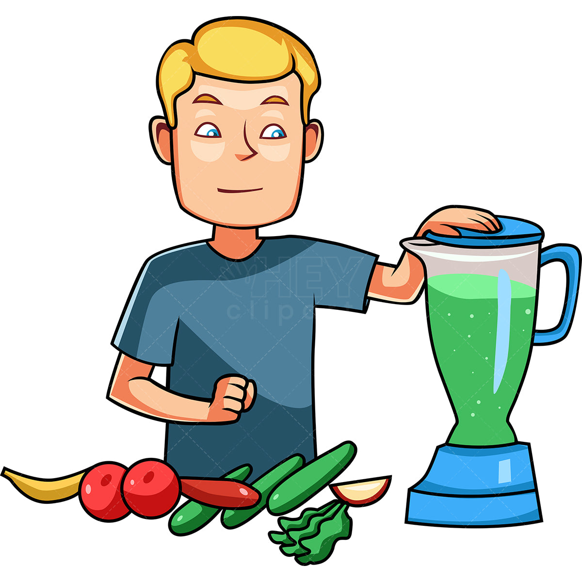 Royalty-free stock vector illustration of a man making smoothie.