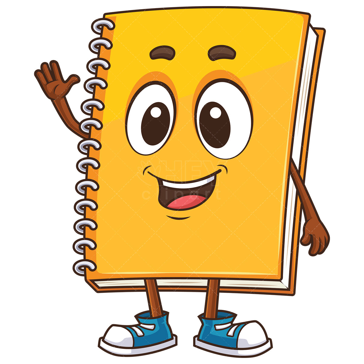 Royalty-free stock vector illustration of a notebook character waving.