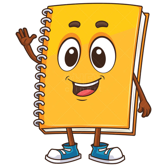 Royalty-free stock vector illustration of a notebook character waving.