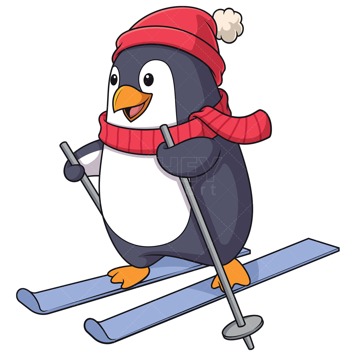 Royalty-free stock vector illustration of a winter penguin skiing.
