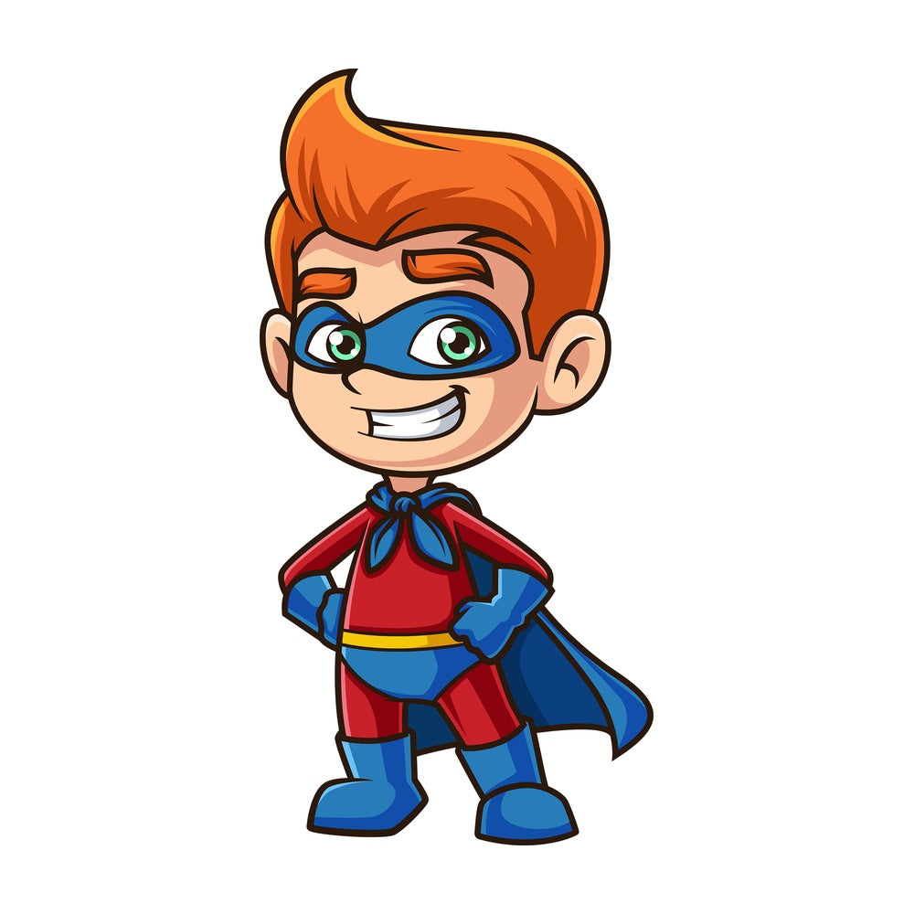 Cheerful child in superhero costume. PNG - JPG and vector EPS (infinitely scalable).