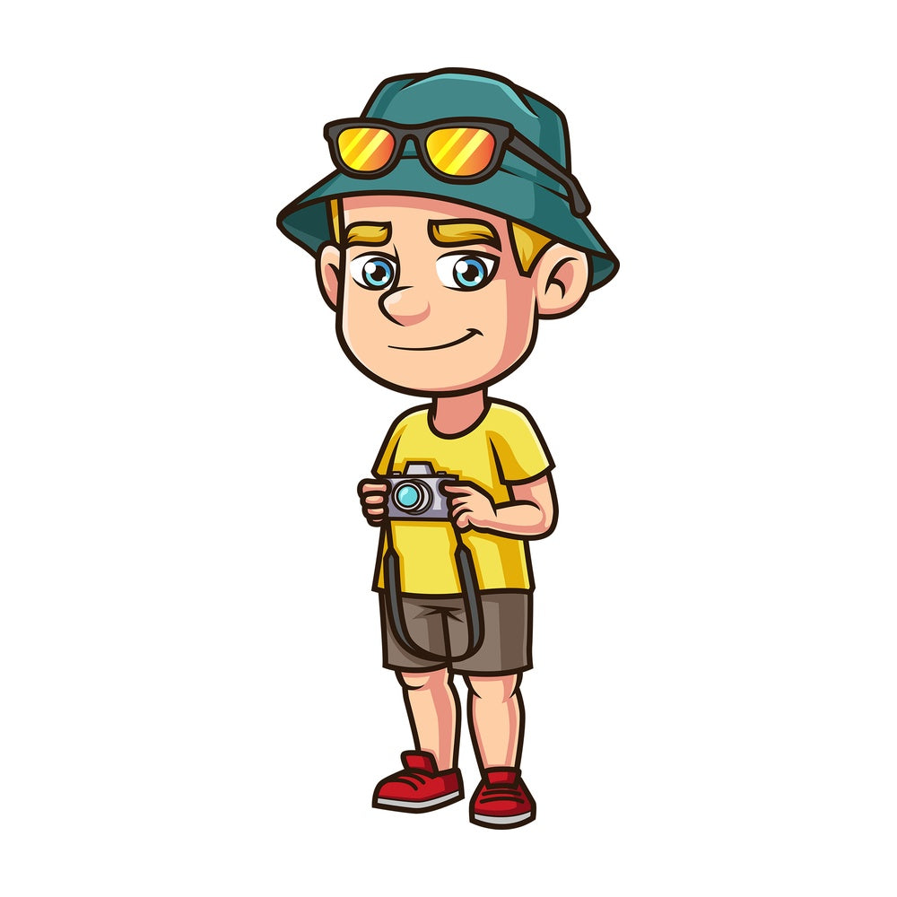 Male tourist with camera. PNG - JPG and vector EPS (infinitely scalable).