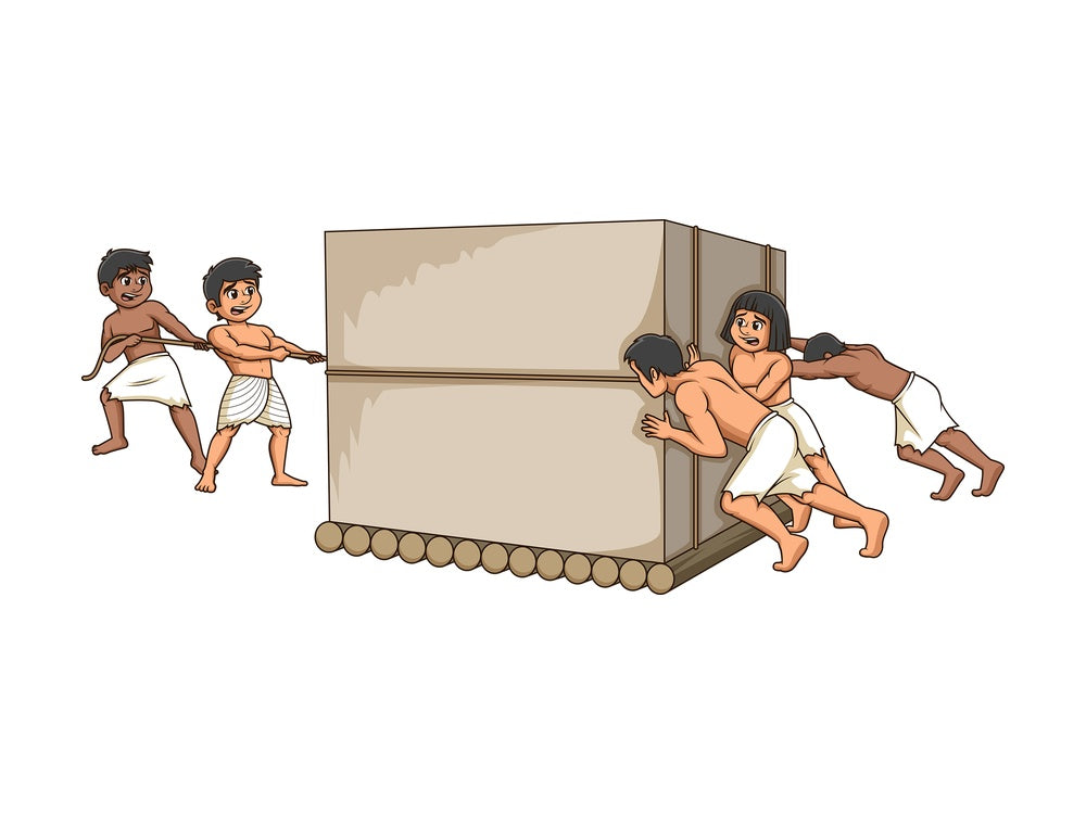 Egyptian slaves moving a large stone. PNG - JPG and vector EPS (infinitely scalable).