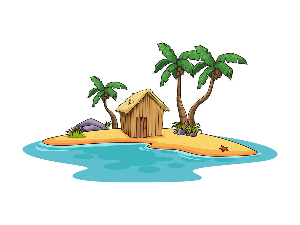 Tropical island with wooden hut. PNG - JPG and vector EPS (infinitely scalable).