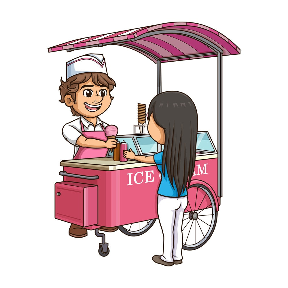 Man selling ice cream to woMan. PNG - JPG and vector EPS (infinitely scalable).