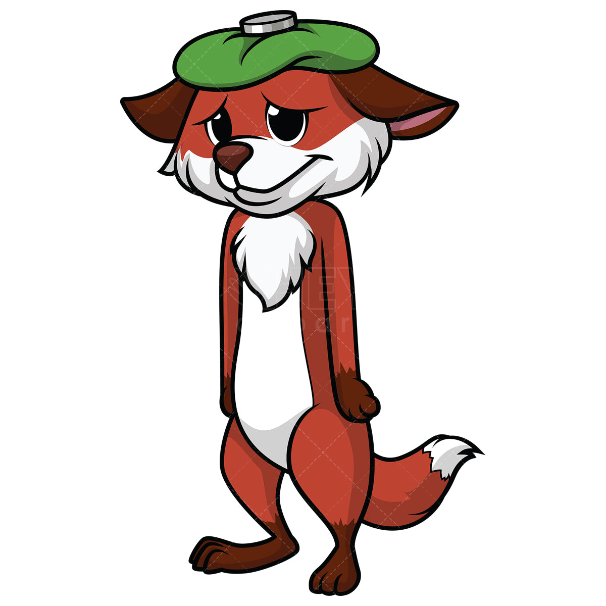 Royalty-free stock vector illustration of a sick fox with compress.