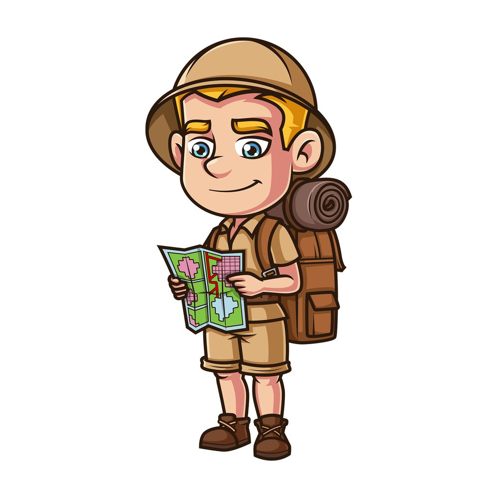 Male safari explorer holding map. PNG - JPG and vector EPS (infinitely scalable).