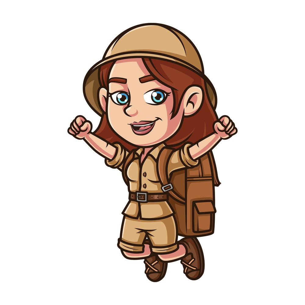 Excited woman explorer. PNG - JPG and vector EPS (infinitely scalable).