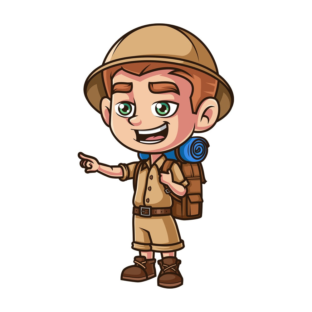 Boy explorer pointing. PNG - JPG and vector EPS (infinitely scalable).