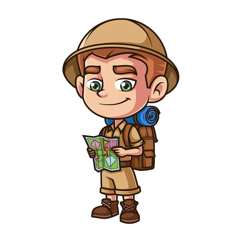 Kid explorer with map. PNG - JPG and vector EPS (infinitely scalable).