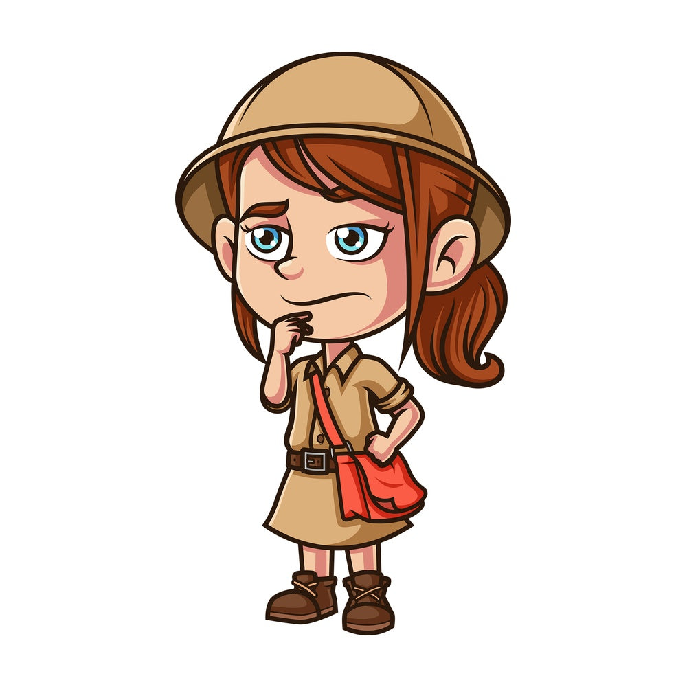 Little girl explorer wondering. PNG - JPG and vector EPS (infinitely scalable).