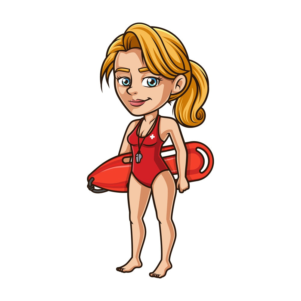 Female lifeguard with rescue can. PNG - JPG and vector EPS (infinitely scalable). Image isolated on transparent background.