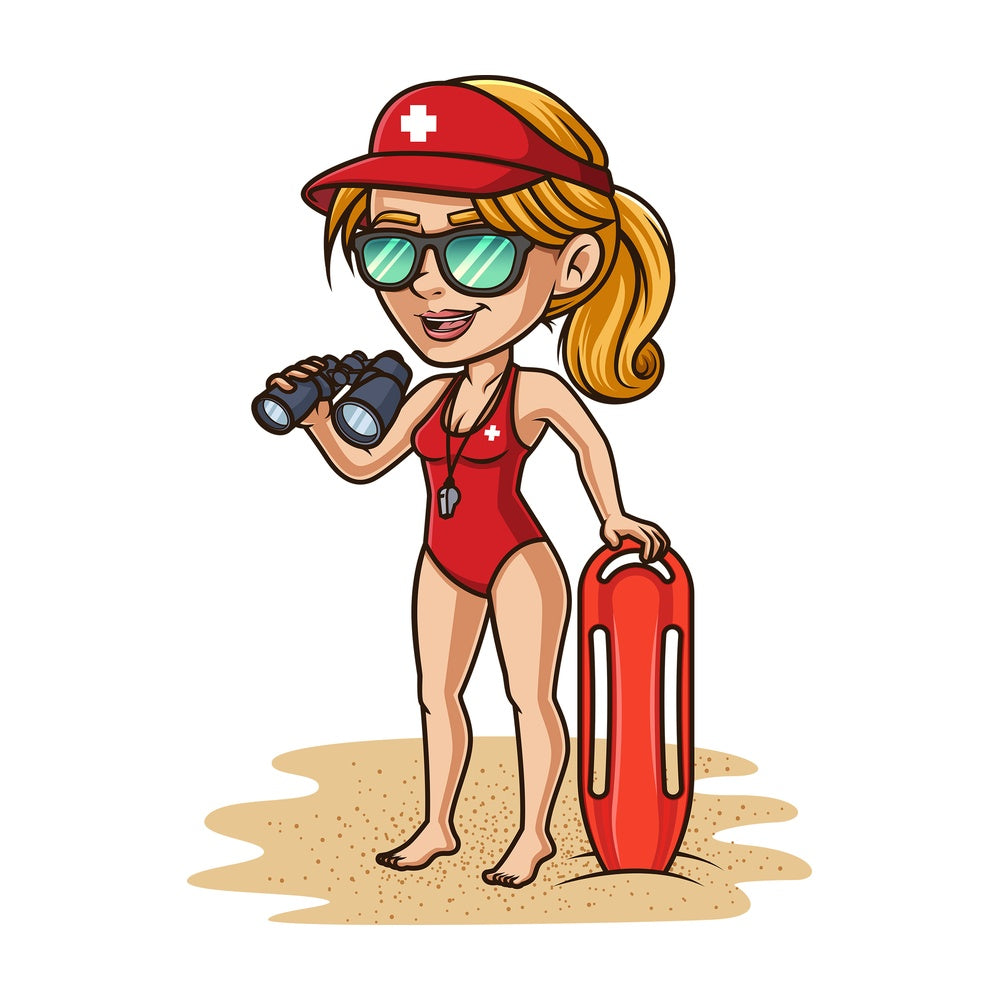 Lifeguard girl with binoculars. PNG - JPG and vector EPS (infinitely scalable). Image isolated on transparent background.