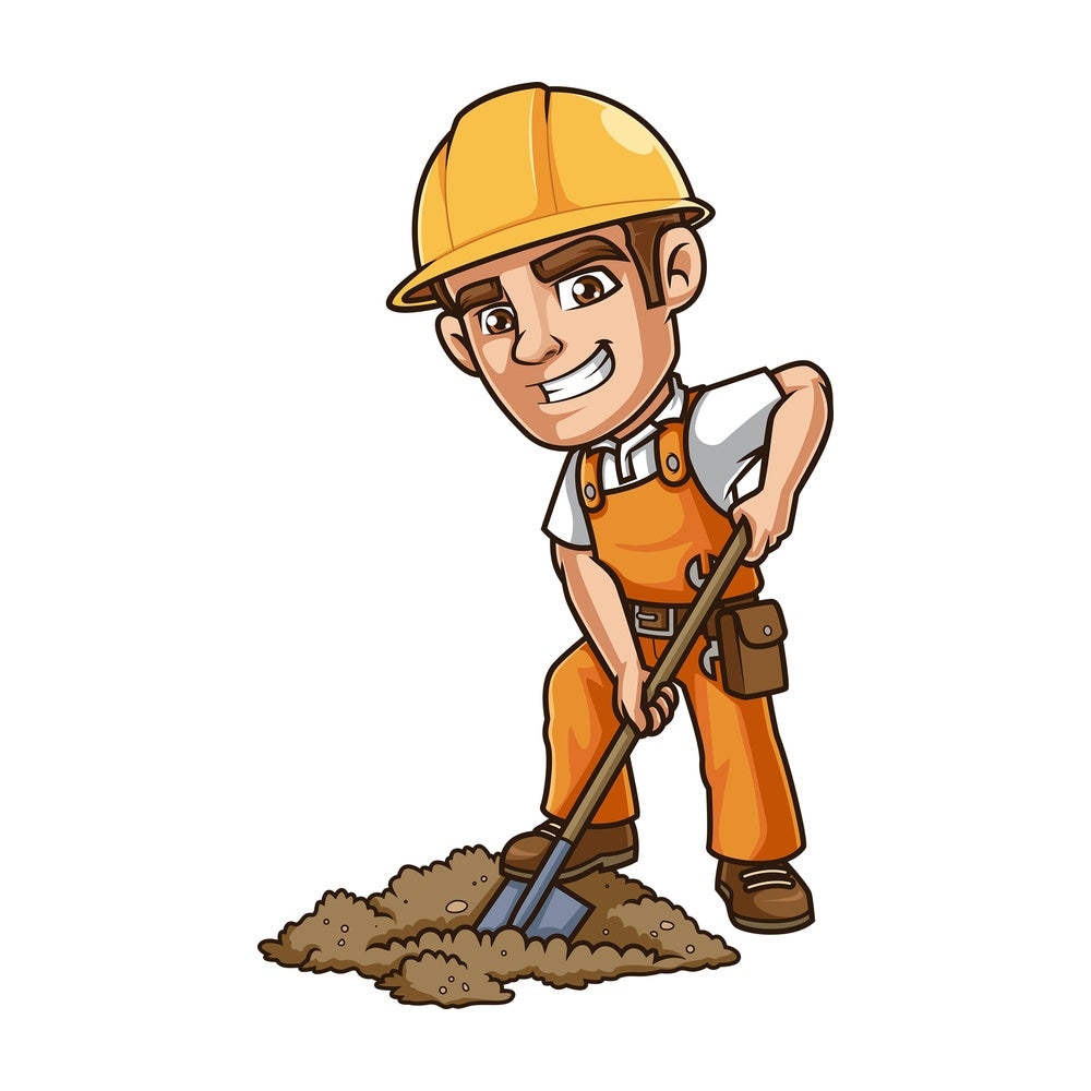 Construction worker digging hole with shovel. PNG - JPG and vector EPS.