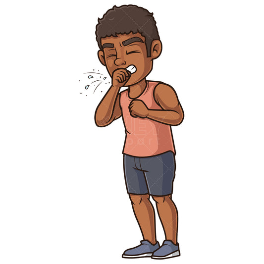 Royalty-free stock vector illustration of a african-american man sneezing.