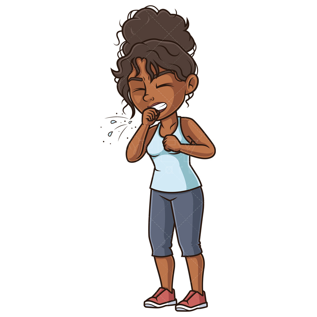 Royalty-free stock vector illustration of an african-american woman sneezing.
