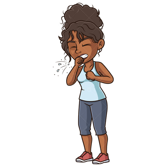 Royalty-free stock vector illustration of an african-american woman sneezing.