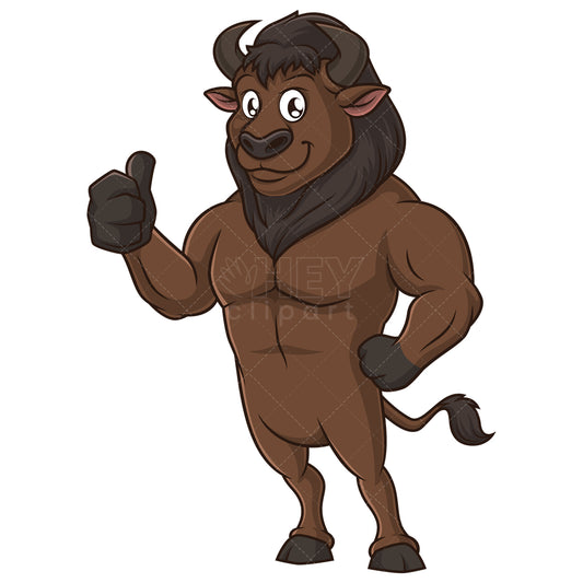 Royalty-free stock vector illustration of a bison thumbs up.