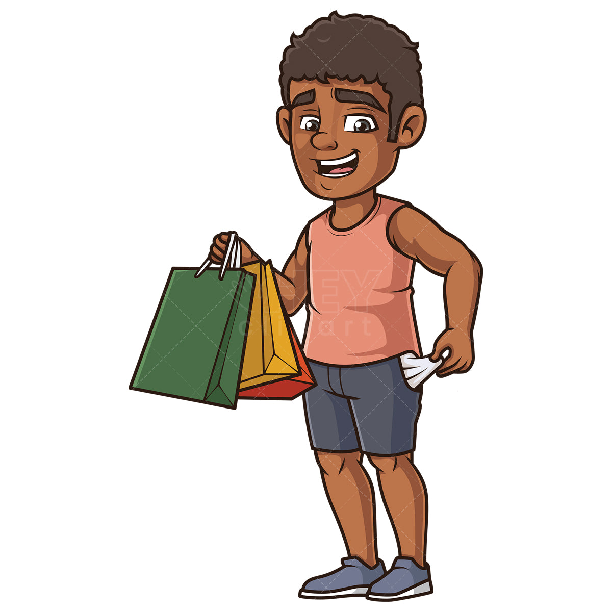 Royalty-free stock vector illustration of a black man holding shopping bags.