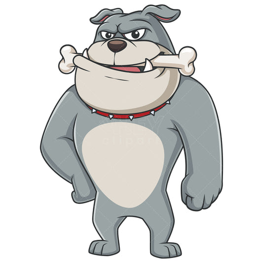 Royalty-free stock vector illustration of a bulldog character chewing bone.