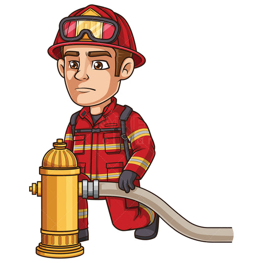 Royalty-free stock vector illustration of a firefighter using fire hydrant.