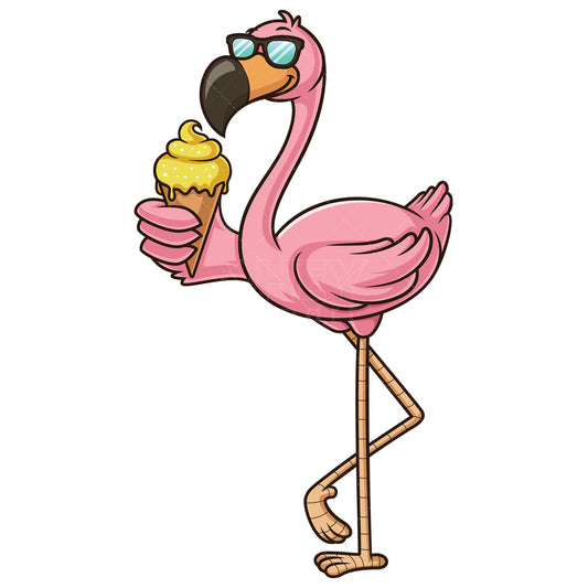 Royalty-free stock vector illustration of a flamingo eating ice cream.