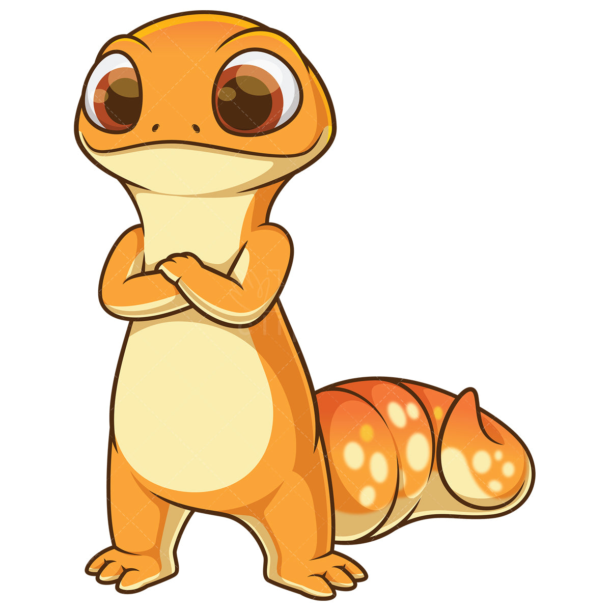 Royalty-free stock vector illustration of a gecko arms crossed over chest.