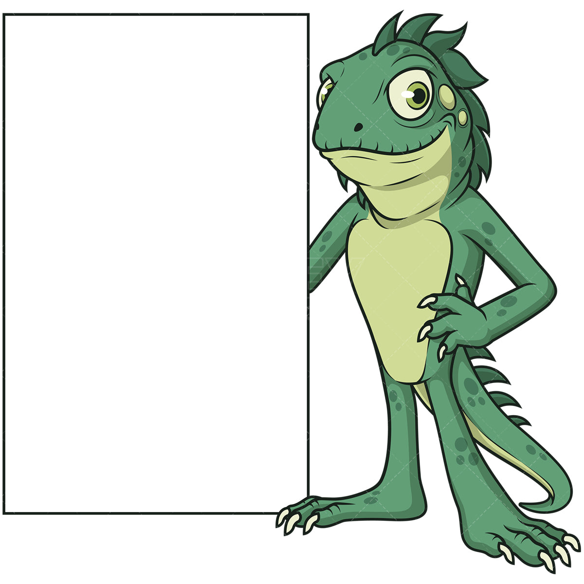 Royalty-free stock vector illustration of a iguana holding blank sign.