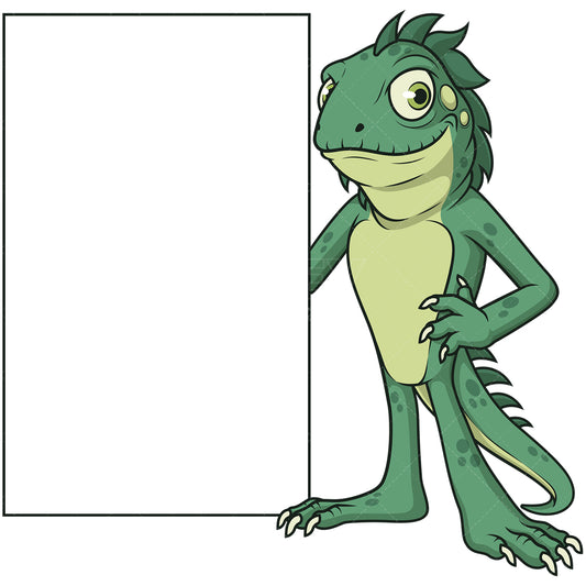 Royalty-free stock vector illustration of a iguana holding blank sign.