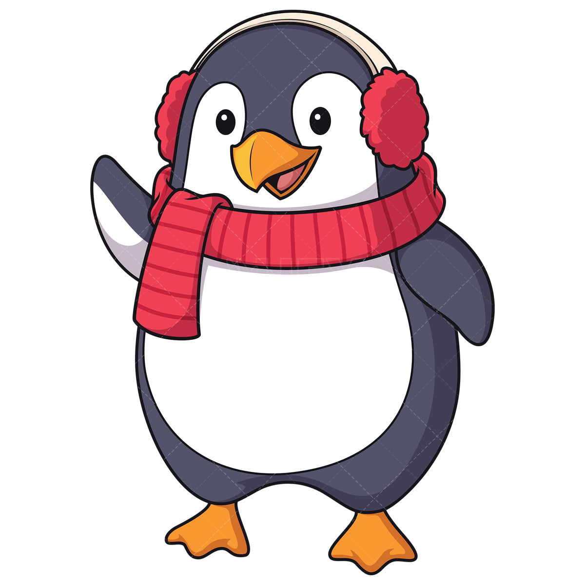 Royalty-free stock vector illustration of a winter penguin waving.