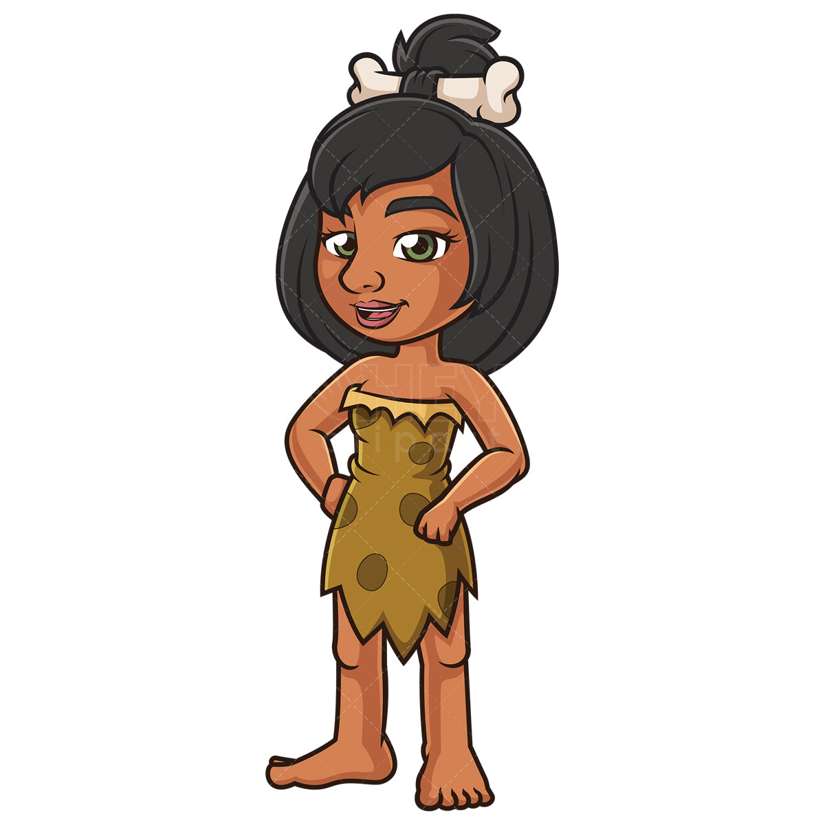 Royalty-free stock vector illustration of a young cavewoman with bone.
