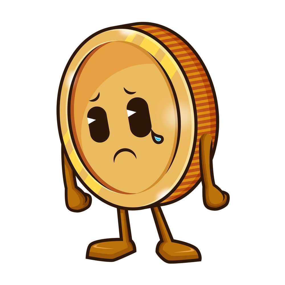 Sad coin crying. PNG - JPG and vector EPS (infinitely scalable).