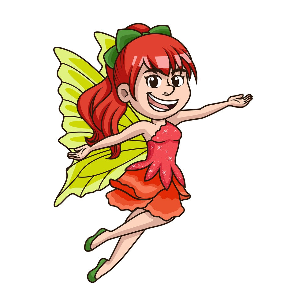 Adorable fairy with green wings. PNG - JPG and vector EPS (infinitely scalable).