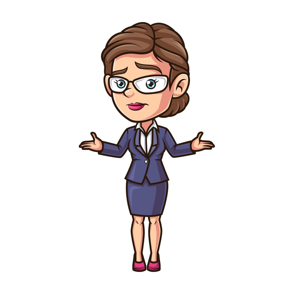 Disappointed female employee. PNG - JPG and vector EPS (infinitely scalable).