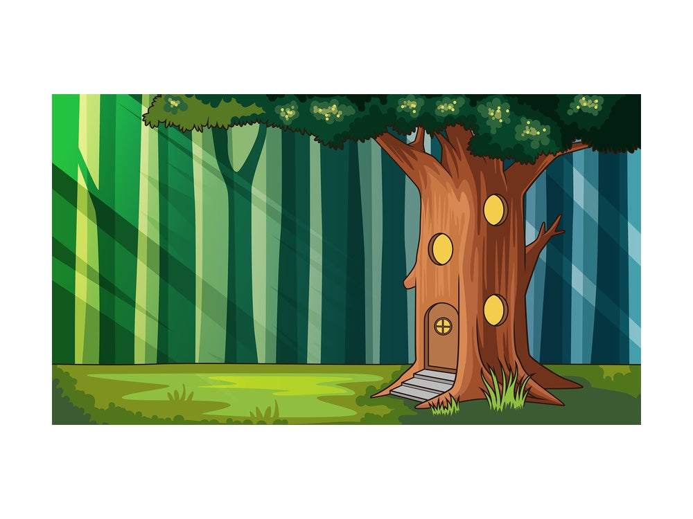Treehouse in the forest background in 16:9 aspect ratio. PNG - JPG and vector EPS file formats (infinitely scalable).