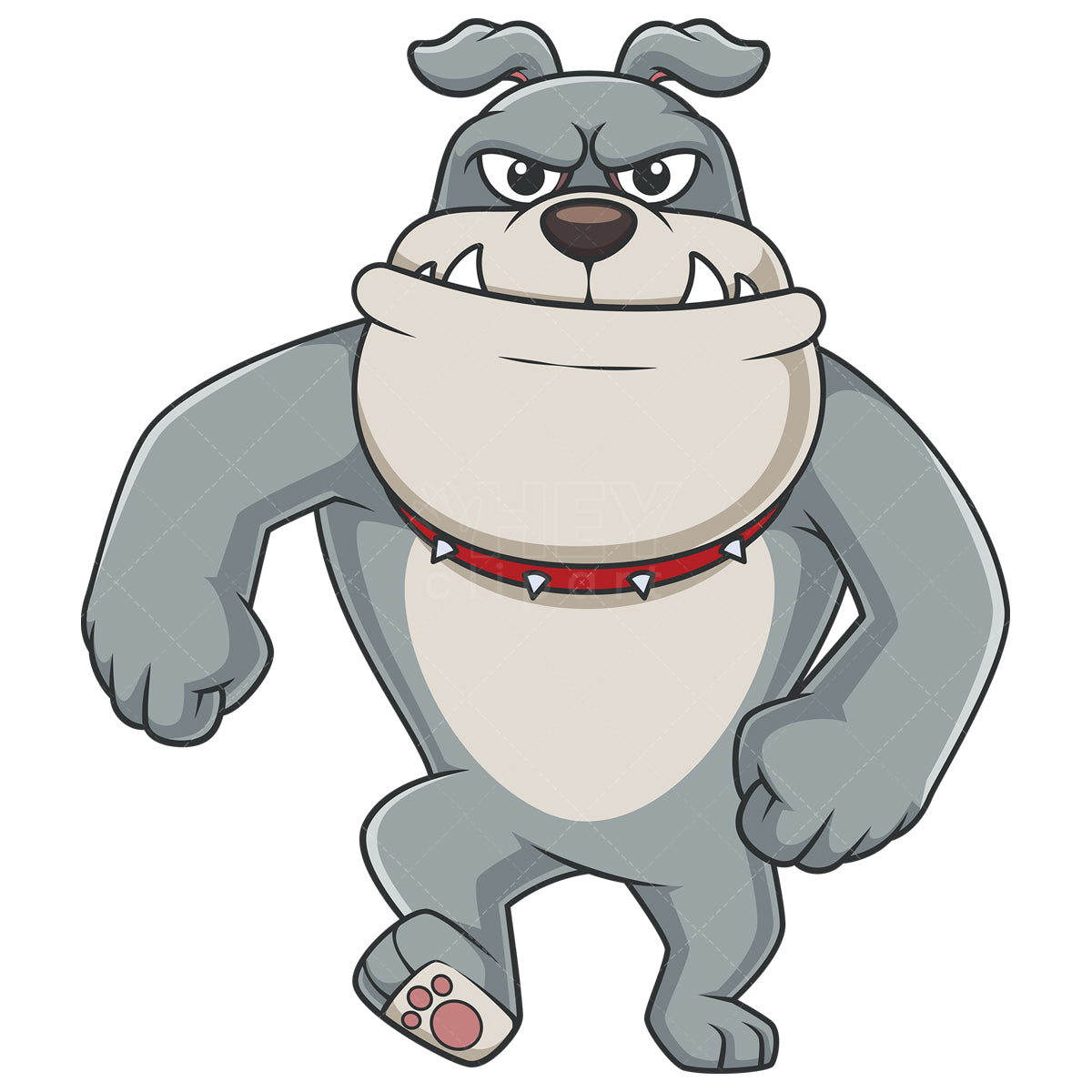 Royalty-free stock vector illustration of a bulldog character walking front view.