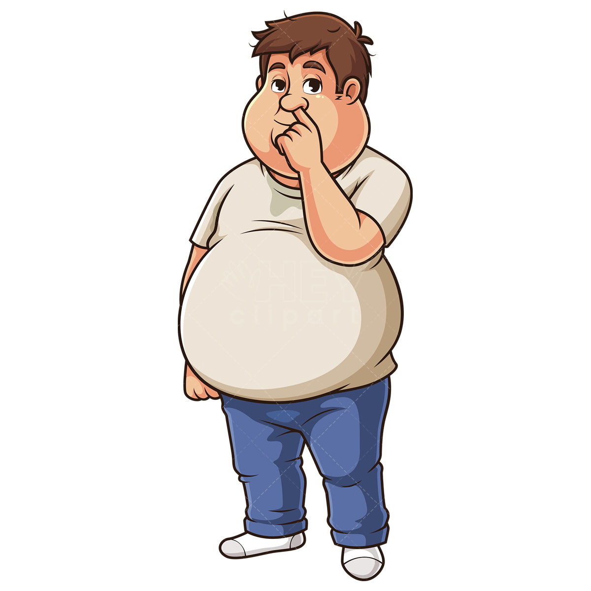 Royalty-free stock vector illustration of a chubby man picking his nose.