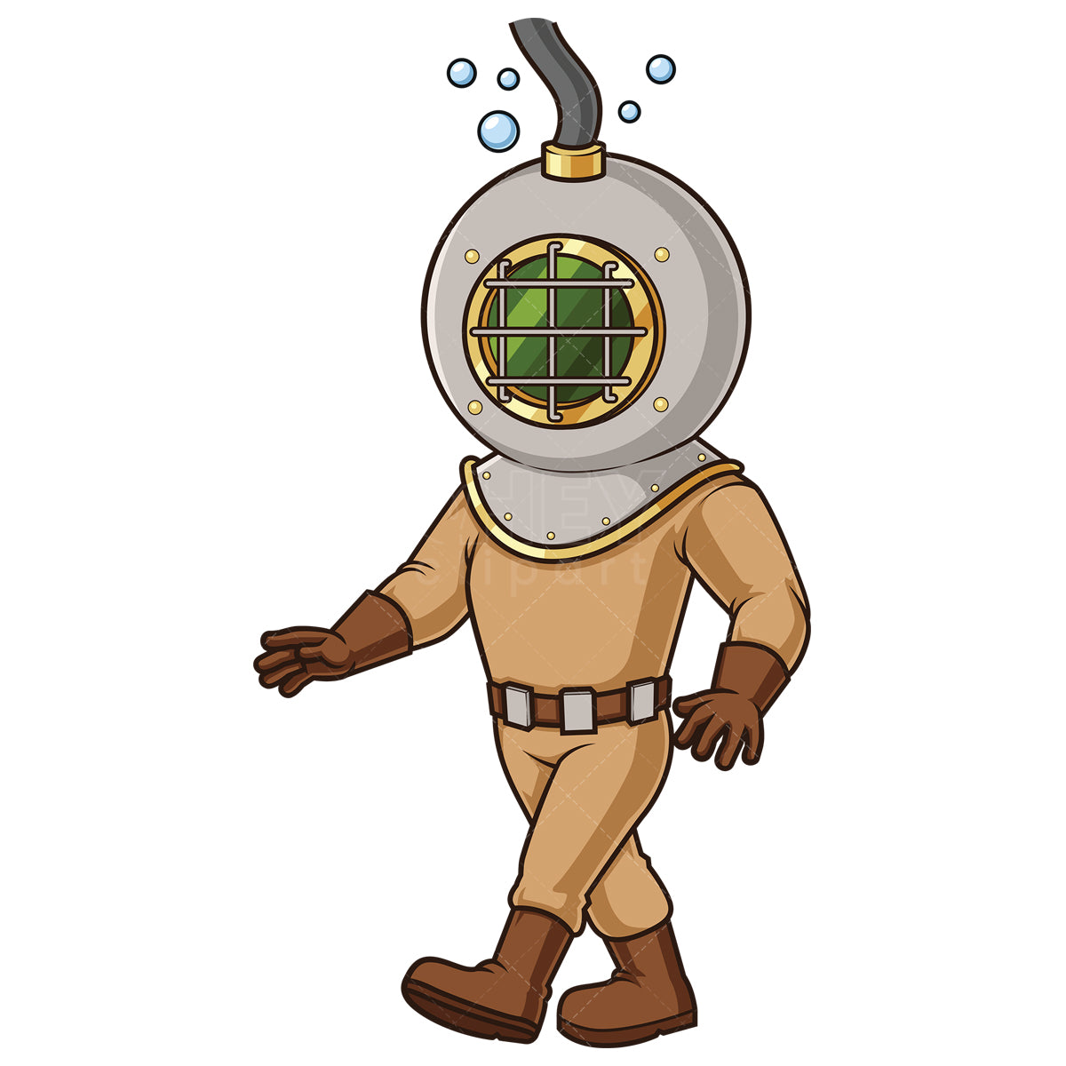 Royalty-free stock vector illustration of a deep sea diver walking.